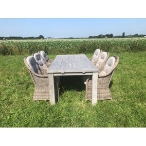 SenS-Line Parma teakset grijs - Grijze Teaktafel + 6 wicker stoelen - Showmodel Woerden