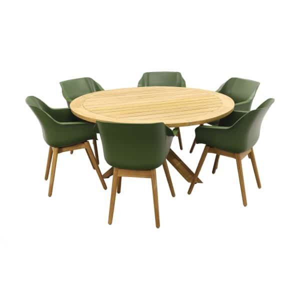 Sophie Studio Moss Green teak/Prado teak 160 cm. - ronde tuinset