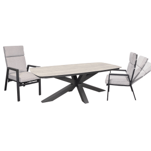 Tuinset Ambiance - tafel en 6 verstelbare stoelen incl. taupe kussens