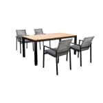 Tuinset Arashi tafel dark grey, teak 169x90 cm met 4 stoelen Vedella stoel dark grey, rope dark grey inclusief kussens - Yoi