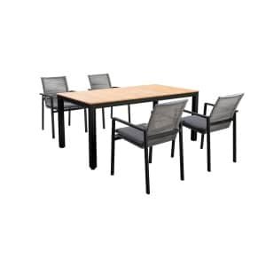 Tuinset Arashi tafel dark grey, teak 169x90 cm met 4 stoelen Vedella stoel dark grey, rope dark grey inclusief kussens - Yoi