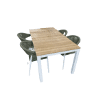 Tuinset Arashi tafel white, teak 169x90 cm met 4 stoelen Matera stoel white, green - Yoi