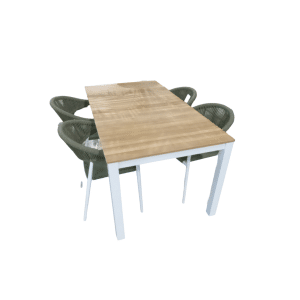 Tuinset Arashi tafel white, teak 169x90 cm met 4 stoelen Matera stoel white, green - Yoi