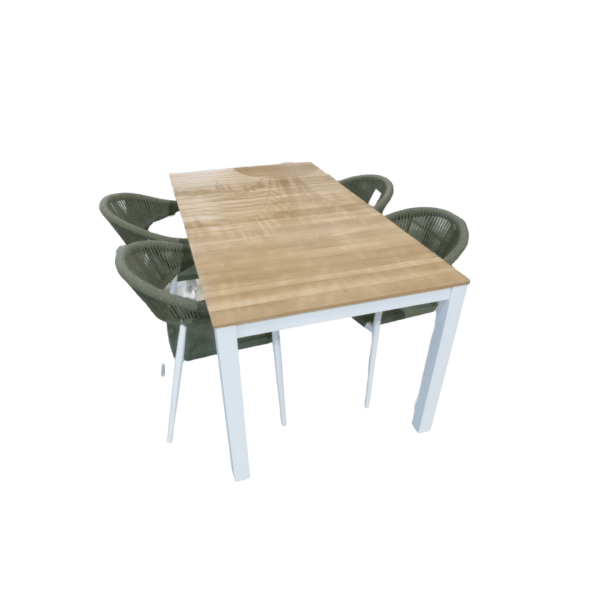 Tuinset Arashi tafel white, teak 169x90 cm met 4 stoelen Matera stoel white, green - Yoi