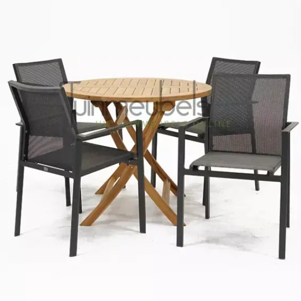 Tuinset Delia grijs stapelbaar met Milton tafel rond 90