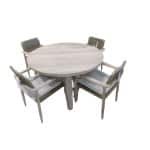 Tuinset Lily tafel teak dia. 130 cm met 4 stoelen Jago stoel teak, camel inclusief light grey kussen - Yoi