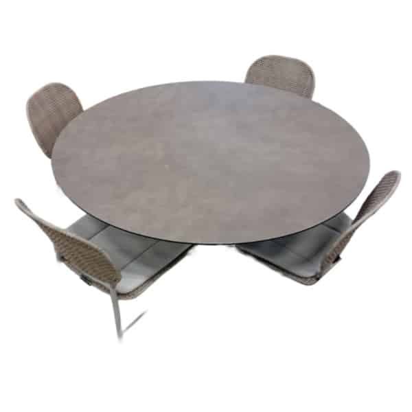Tuinset Sashimi tafel salix dia. 130 cm met 4 stoelen Ferron stoel linen inclusief light grey kussen - Yoi