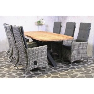 Tuinset Tenerife - 6 wicker stoelen met teakhouten tafel