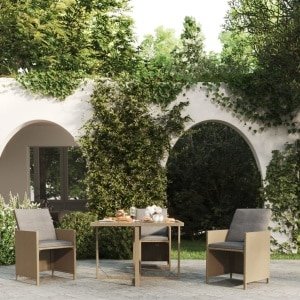 Tuintafel 109x107x74 cm poly rattan en glas beige