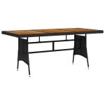 Tuintafel 160x70x72 cm poly rattan en massief acaciahout zwart