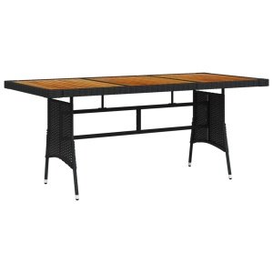 Tuintafel 160x70x72 cm poly rattan en massief acaciahout zwart