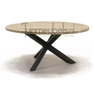 Tuintafel Louvre Teak 160cm Rond Alu Onderstel