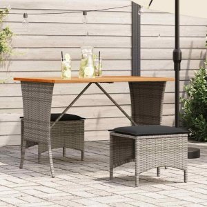 Tuintafel met acaciahouten blad 105x75x72 cm poly rattan grijs