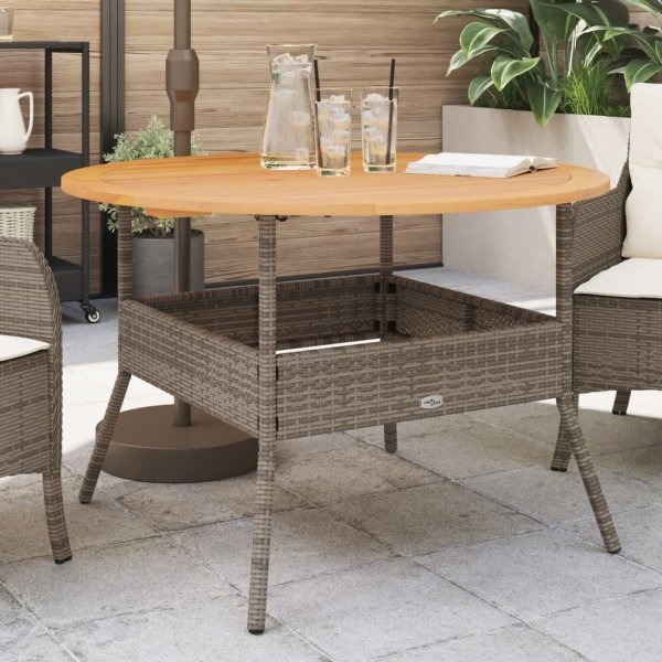 Tuintafel met acaciahouten blad 110x71 cm poly rattan grijs