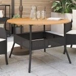 Tuintafel met acaciahouten blad 110x71 cm poly rattan zwart