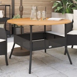 Tuintafel met acaciahouten blad 110x71 cm poly rattan zwart