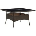 Tuintafel poly rattan en glas bruin