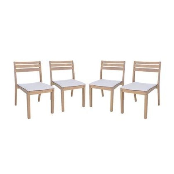 sweeek - Set van 4 acaciahouten tuinstoelen met kussen