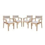 sweeek - Set van 4 acaciahouten tuinstoelen met kussen en touw