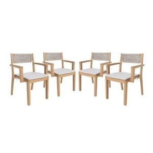 sweeek - Set van 4 acaciahouten tuinstoelen met kussen en touw