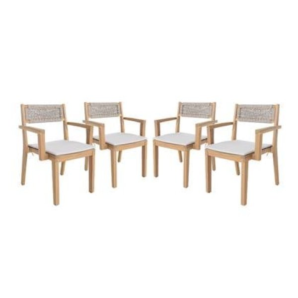 sweeek - Set van 4 acaciahouten tuinstoelen met kussen en touw