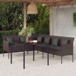 2-delige Tuinset met kussens poly rattan zwart
