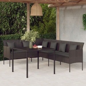 2-delige Tuinset met kussens poly rattan zwart