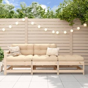3-delige Loungeset met kussens massief hout
