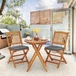 3-delige Opklapbare Bistroset van Acaciahout Tuinset met Kussens Buitenterrasmeubelset met Tafel en 2 Stoelen voor Balkon Tuin