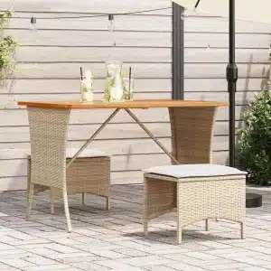 3-delige Tuinset met kussens poly rattan beige