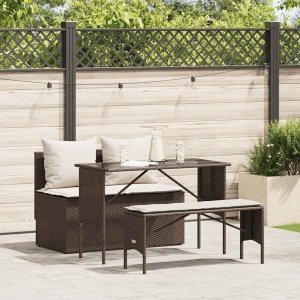 3-delige Tuinset met kussens poly rattan bruin