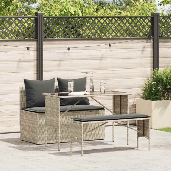 3-delige Tuinset met kussens poly rattan lichtgrijs