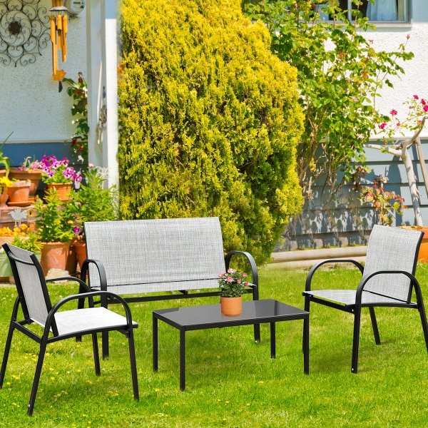 4-Delige Terrasmeubelset Balkonterrasset Tuinset Tuinmeubelen Grijs