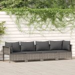 4-delige Loungeset met grijze kussens poly rattan