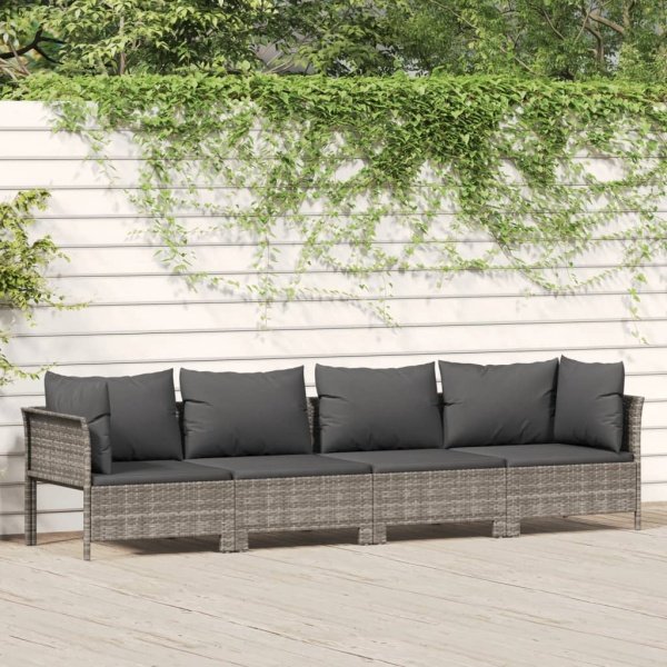 4-delige Loungeset met grijze kussens poly rattan