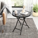 Bijzettafel Inklapbaar Kleine Klaptafel Weerbestendige Tuintafel Ronde Balkontafel met Tafelblad van Gehard Glas voor Balkon Tuin Terras