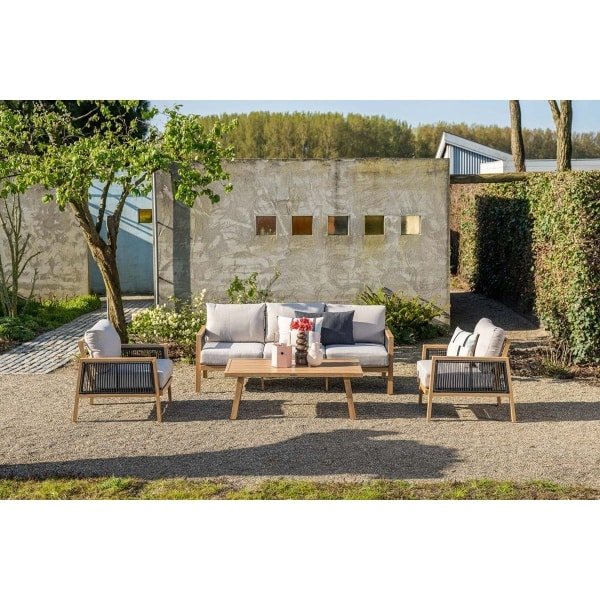 Decala loungeset - 4-delig aluminium - light teak look - desert sand