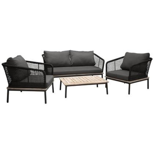Fjôrd - Tuinset Zwart - Aluminium|Acaciahout - Andorra
