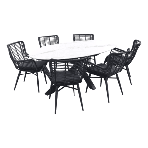 GI Ovale tuinset Scotland marmerlook wit/Jasmine tuinstoel black-7 delig