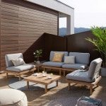 Kave Home Loungeset Viridis 4 fauteuils + 2 tafels, Acaciahout - Naturel