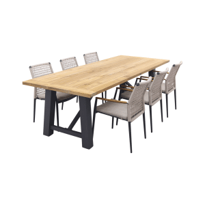 Lumino/Keltex stapelbare tuinset 265x101 cm. (7-delig) - Teak/Zand