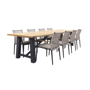 Lumino/Keltex stapelbare tuinset 330x101 cm. (9-delig) - Teak/Zand