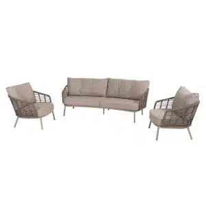 Puglia 3-zits loungeset: bench organic latte + 2x loungestoelen