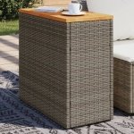 Tuinbijzettafel met houten blad 58x27,5x55 cm poly rattan grijs