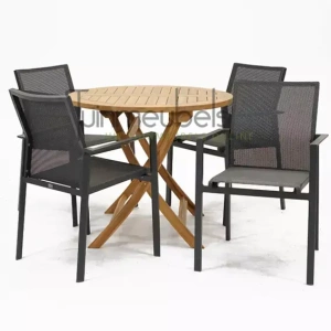 Tuinset Delia grijs stapelbaar met Milton tafel rond 90