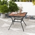 Vierkante Terrastafel voor 4 Personen Bistrotafel met Houten Blad en Stevig Metalen Frame Buitentafel met Verstelbaar Parasolgat