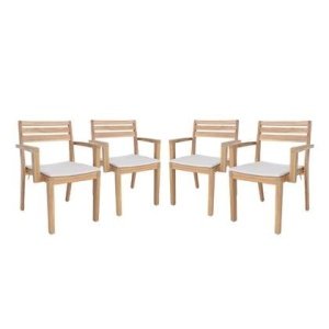 sweeek - Set van 4 acaciahouten tuinstoelen met kussen
