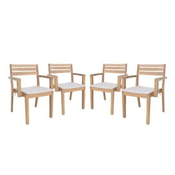 sweeek - Set van 4 acaciahouten tuinstoelen met kussen