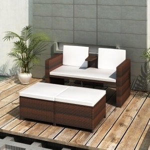 4-delige Loungeset met kussens poly rattan bruin