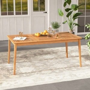 Acacia Houten Tuintafel 170x90cm Grote Terrastafel voor 6 Personen Rechthoekige Balkontafel met Paraplugat Houten Tafel Buiten Eettafel